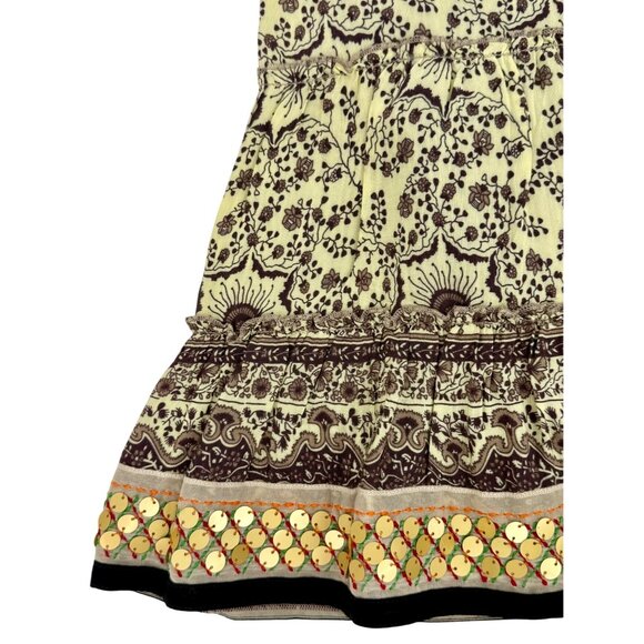 Vtg Y2K Free People Boho Paisley Sequin Tiered Mini Skirt • Skater Grunge Fairy - Picture 5 of 16